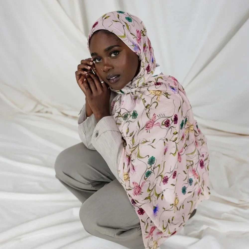 Vela Baby Pink Floral Modal Hijab Standard 28x73 Floral Scarf NWT